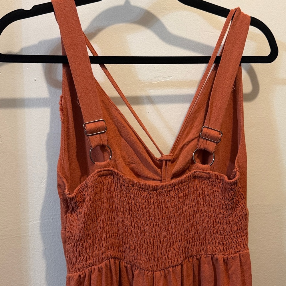 Anrabess Women's Brick Red Orange Jumpsuit Wide Leg Sleeveless Linen Romper - Picture 12 of 15